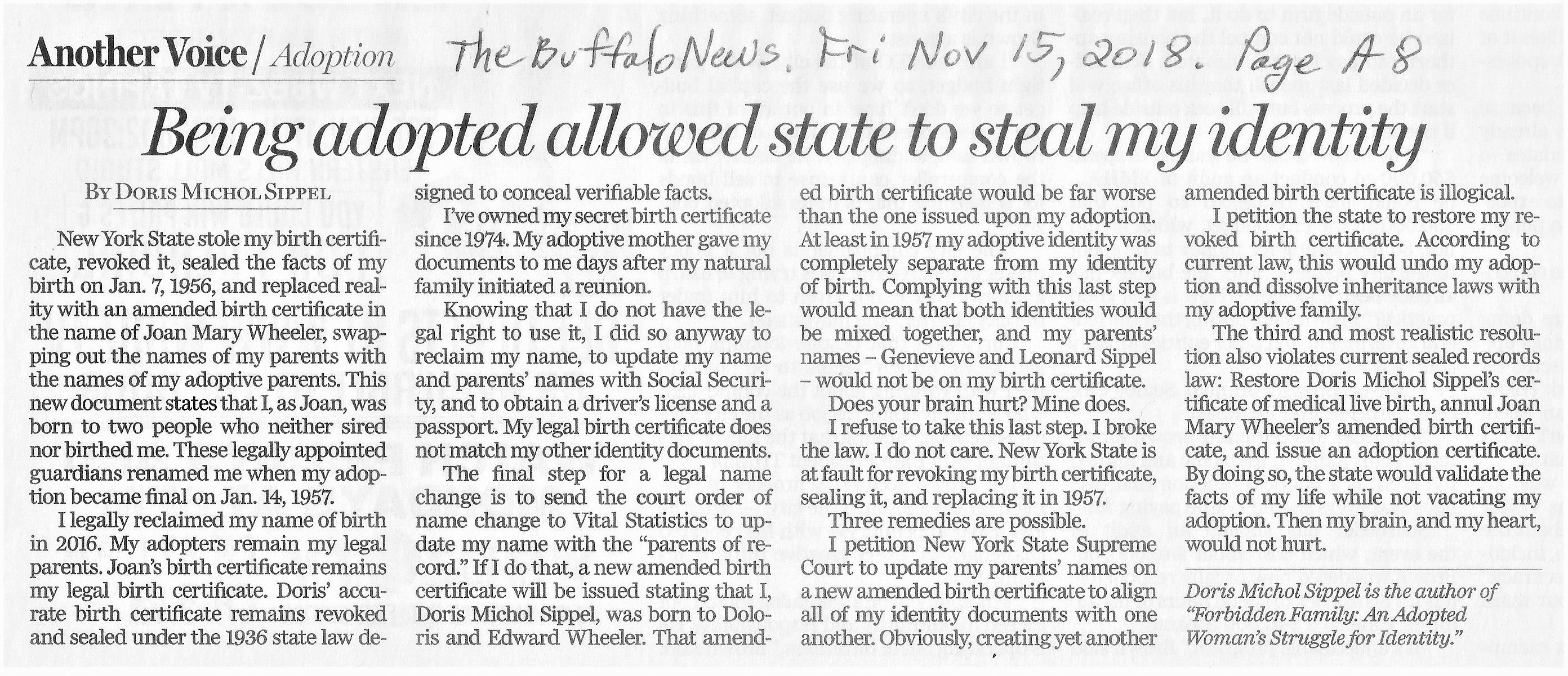 2018-11-15 Being Adopted Allowed State to Steal My Identity - 2